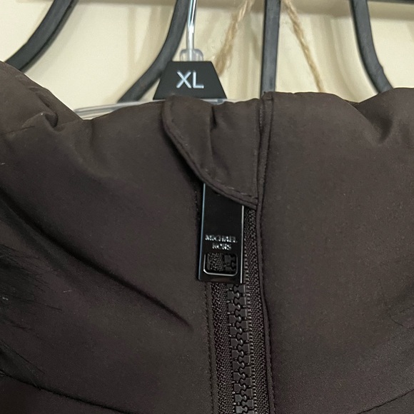 Brown, Puffer Knee Length Coat with Removable Faux Fur Hood and Cinched Waist. - Picture 7 of 17